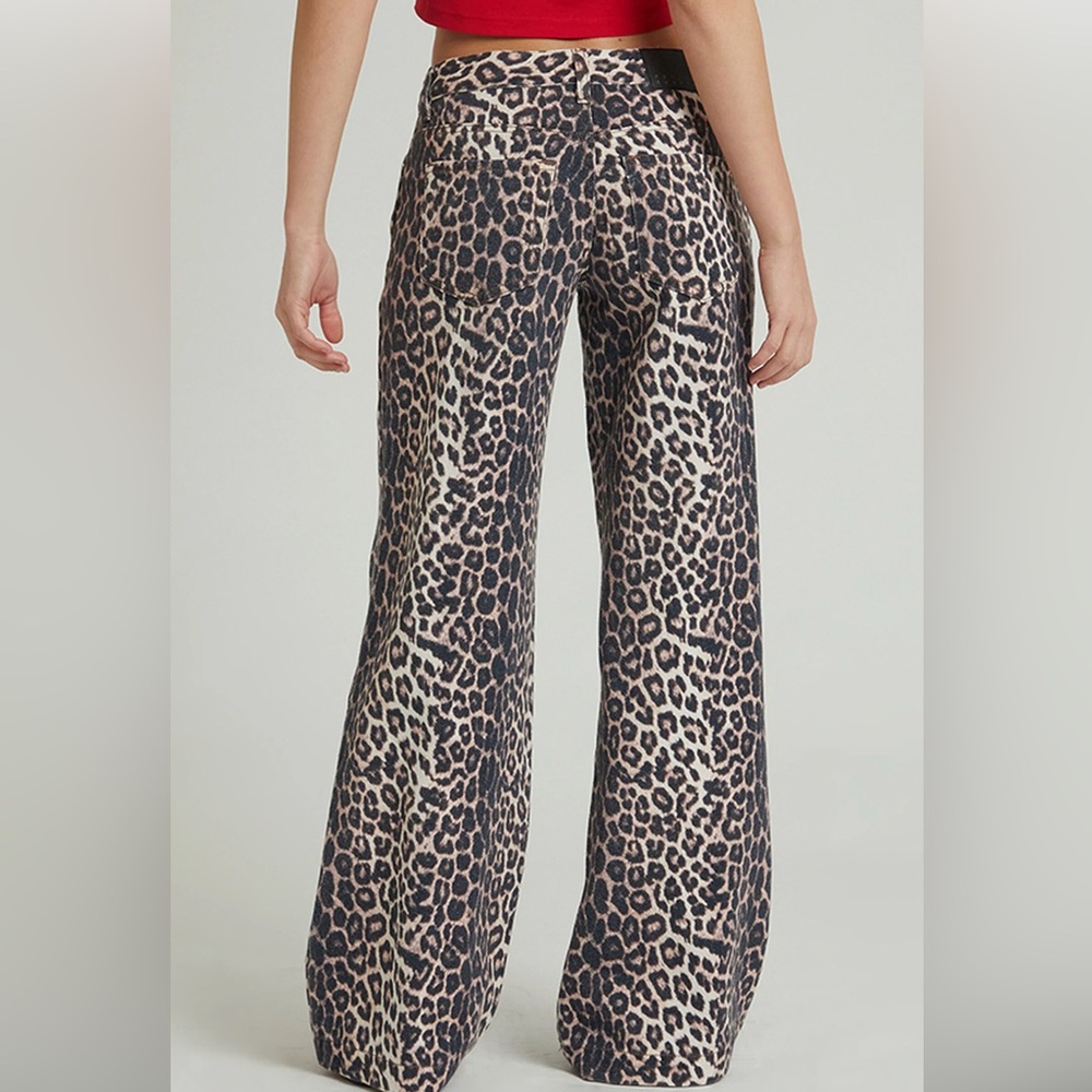PacSun Leopard Print Wide Leg Jeans in Neutral Tones